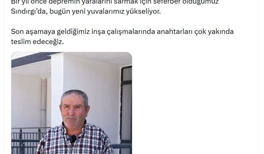 Bakan Kurum'dan Sındırgı depreminin 1'inci yılı paylaşımı