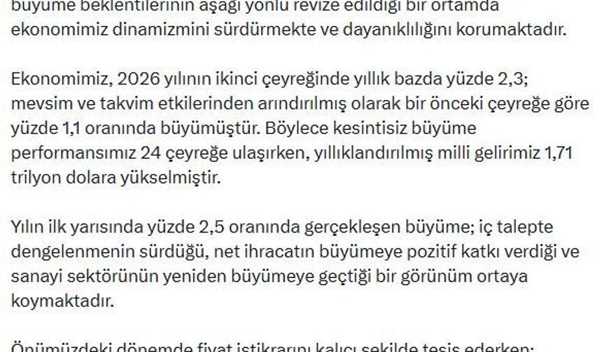 Cevdet Yılmaz: Türkiye ekonomisi küresel belirsizliklere karşı dayanıklılığını sürdürmekte