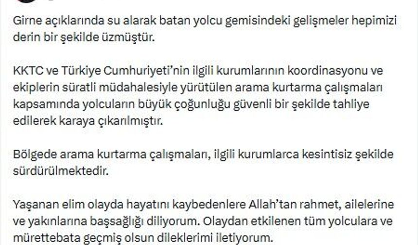 İletişim Başkanı Duran'dan Girne'de batan gemiye ilişkin açıklama