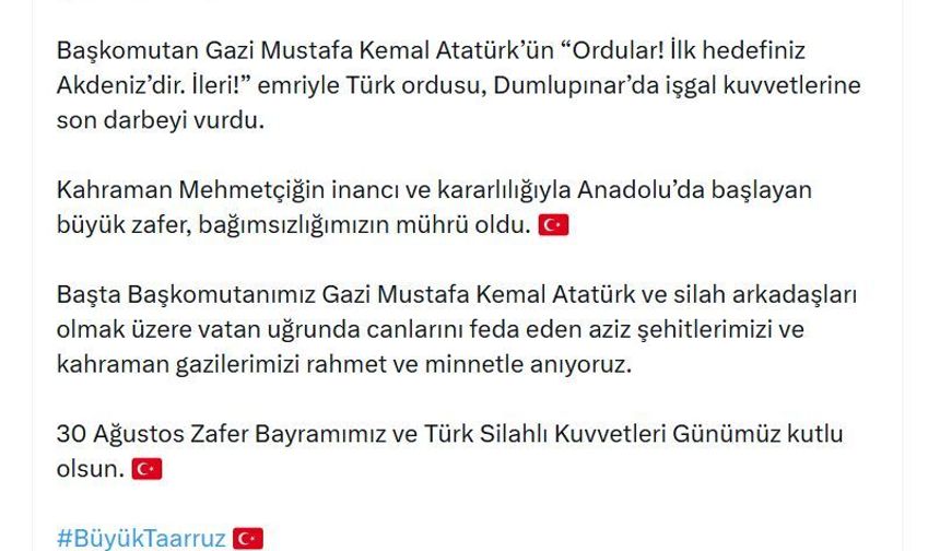 MSB'den '30 Ağustos Zafer Bayramı' paylaşımı