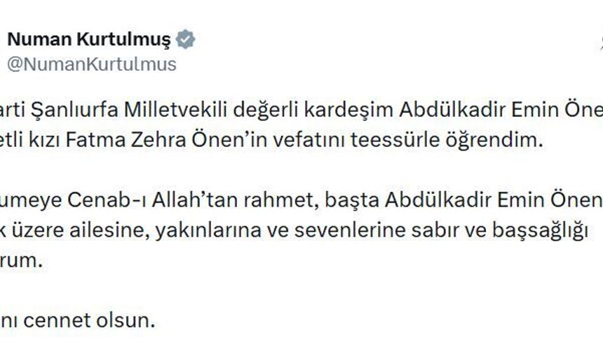 AK Parti Şanlıurfa Milletvekili Önen'in acı günü