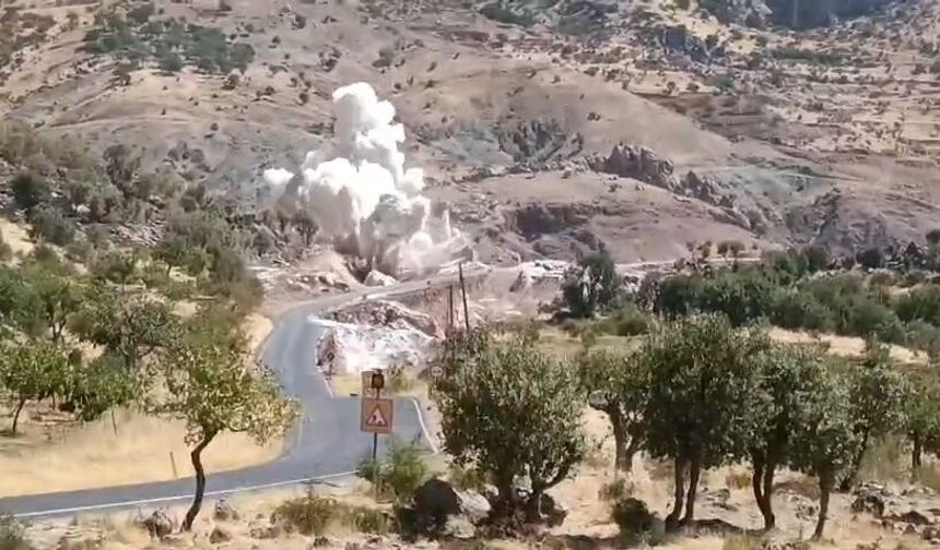 Yol çalışmasında kontrollü patlatma kamerada