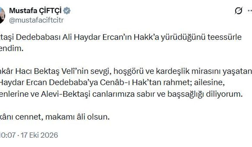 Bakan Çiftçi'den Ali Haydar Ercan için taziye mesajı