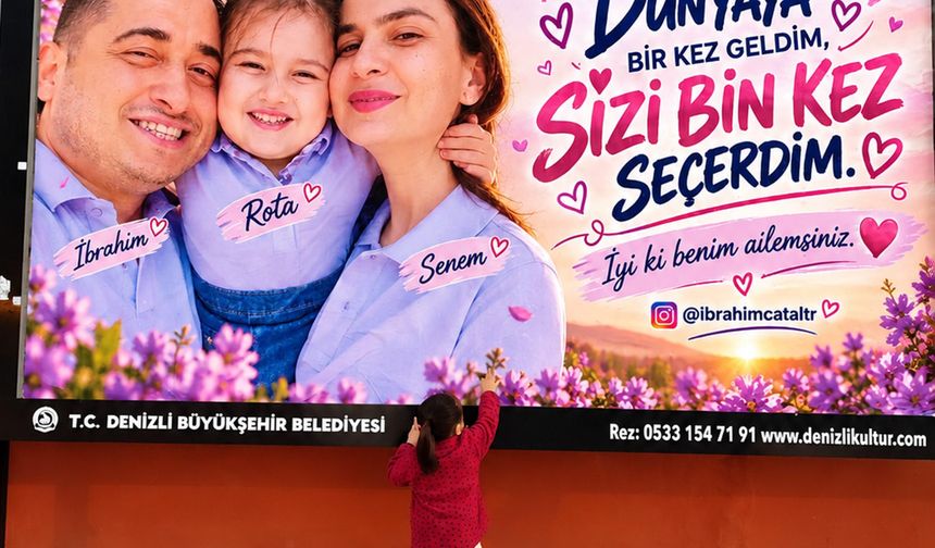 Eşine ve kızına sevgisini billboardlara taşıdı