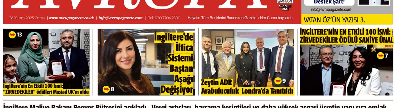 Avrupa Gazete, İngiltere, 28 Kasım 2025 Baskısı E-gazete