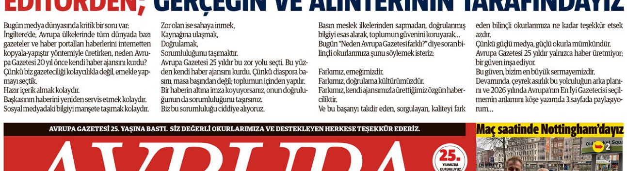 Avrupa Gazete, İngiltere, 27 Şubat 2026 Baskısı